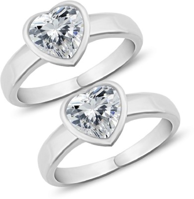 Parnika Heart Design White Solitaire CZ Pure 92.5 Sterling Silver Cubic Zirconia Toe Ring