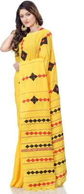 Desh Bidesh Striped Handloom Handloom Pure Cotton Saree(Yellow)