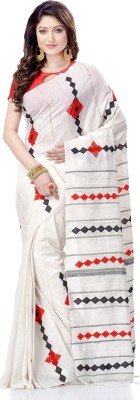 TANTLOOM Applique Handloom Handloom Pure Cotton Saree(White)