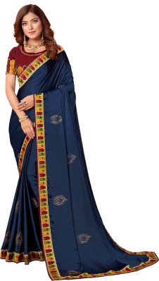 Granthva Fab Embroidered Bollywood Silk Blend Saree(Dark Blue)