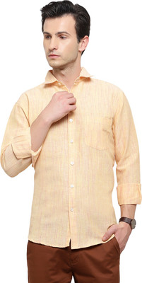 Latest Plus Men Self Design Casual Yellow Shirt