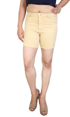 FCK-3 Solid Women Denim Yellow Denim Shorts