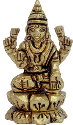 B H A R A T H A A T Brass Small Lakshmi Laxmi Ji Sitting on Kamal Flower Beautifull Base Carving Work Mahalaxmi Maa Devi Murti Home Statue Idol Handicraft Art (1 x 0.7 x 1.5 inch, Yellow) BH07231 Decorative Showpiece  -  3.81 cm(Brass, Yellow)