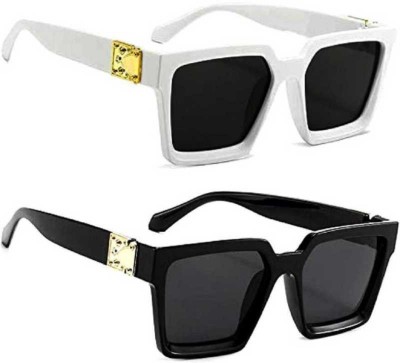 sunwear Retro Square Sunglasses(For Men & Women, Black, Grey, Multicolor)