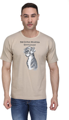 NEO GARMENTS Printed Men Round Neck Beige T-Shirt