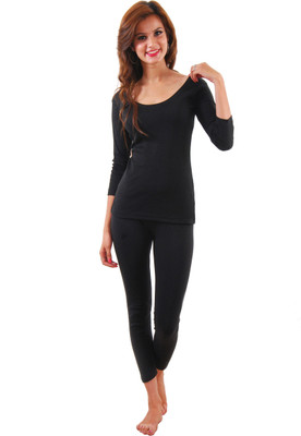 Epoxy Premium Winter Wear 3/4 Sleeves Black Women Top - Pyjama Set Thermal