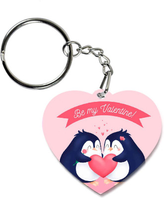 COLOR YARD best happy valentines day gift hand-drawn penguin-couple design on Key Chain