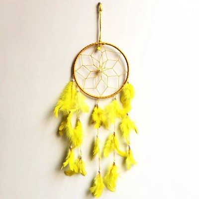 goldy traders Car And Room Hanging Multi Color Dream Catcher Wall Hanging Decorative Showpiece - 30 cm yellow color Feather Dream Catcher(12 inch, Yellow)