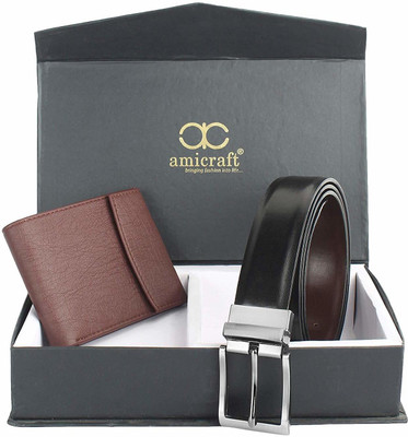 Amicraft Wallet & Belt Combo(Brown, Black)
