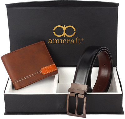Amicraft Wallet & Belt Combo(Black, Brown)