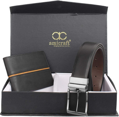 Amicraft Wallet & Belt Combo(Black)