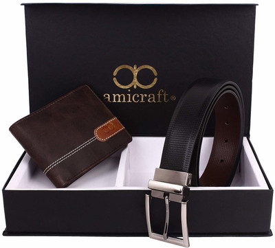 Amicraft Wallet & Belt Combo(Brown, Black)