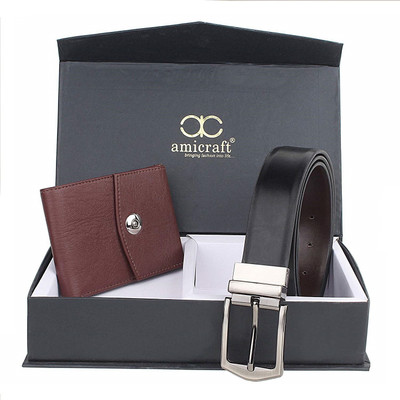 Amicraft Wallet & Belt Combo(Black, Brown)