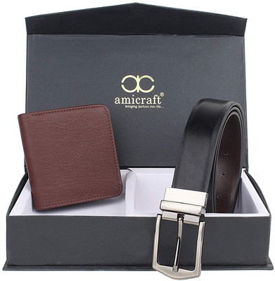 Amicraft Wallet & Belt Combo(Black, Brown)