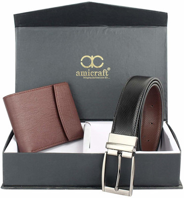 Amicraft Wallet & Belt Combo(Brown, Black)