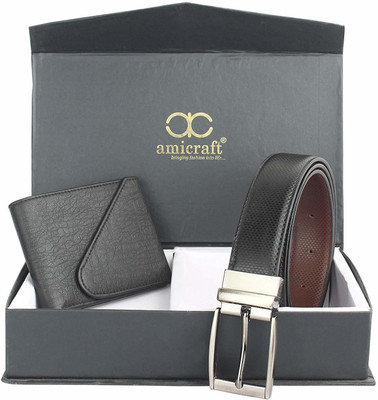 Amicraft Wallet & Belt Combo(Black, Black)