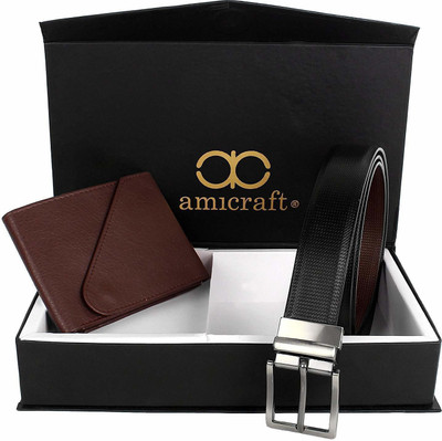 Amicraft Wallet & Belt Combo(Black, Brown)