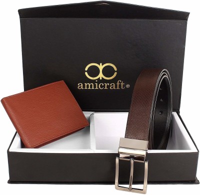 Amicraft Wallet & Belt Combo(Brown, Tan)