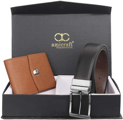 Amicraft Wallet & Belt Combo(Black, Tan)