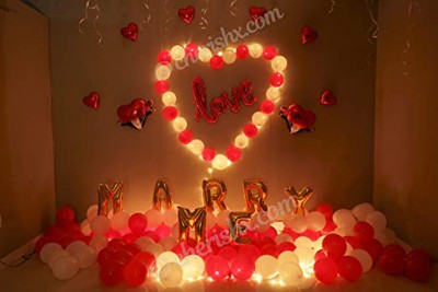 CherishX.com Solid Golden Marry Me Decoration Balloon Kit 72Pc Combo with Pack of 7 Letters of Golden Marry Me Foil, 30Pc Red Latex, 30 White Latex, 2 Pc Suited Printed Heart, 1Pc Light, 1Pc Balloon Pump,1 pc Silver Ribbon & Straw Balloon(Multicolor, Pack of 72)