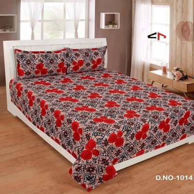 TRILOKI TRADING CO 144 TC Polycotton Double Floral Flat Bedsheet(Pack of 1, Red)