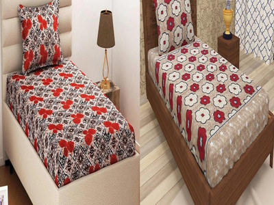 HSR Collection 180 TC Cotton Single Printed Flat Bedsheet(Pack of 2, Multicolor)