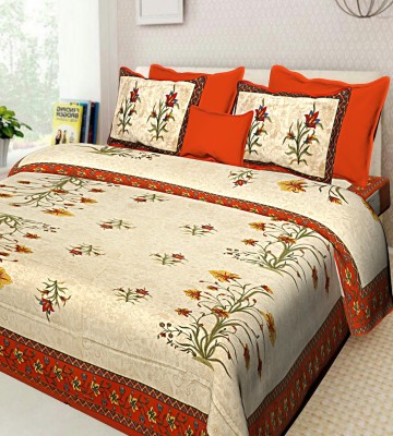 Raj Devi Jaipur 228 TC Cotton King Floral Flat Bedsheet(Pack of 1, Beige)