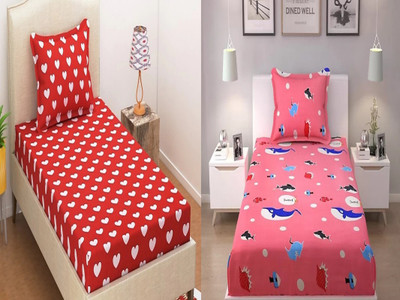 HSR Collection 180 TC Cotton Single Printed Flat Bedsheet(Pack of 2, Multicolor)