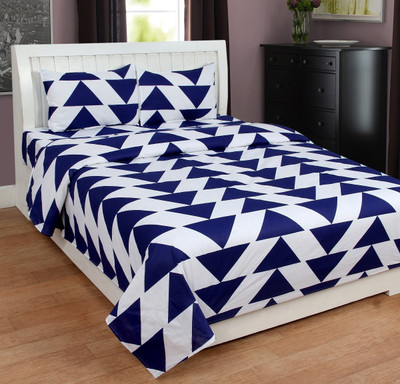akr CREATION 120 TC Cotton Double Printed Flat Bedsheet(Pack of 1, Blue)