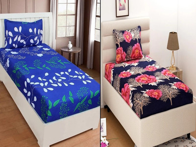 HSR Collection 180 TC Cotton Single Printed Flat Bedsheet(Pack of 2, Multicolor)