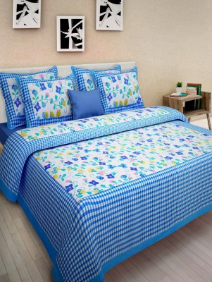 Versatile hut 320 TC Cotton Queen Floral Flat Bedsheet(Pack of 1, Blue)