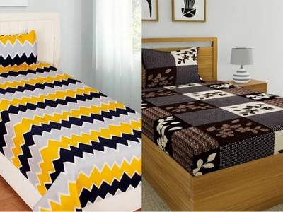HSR Collection 180 TC Cotton Single Printed Flat Bedsheet(Pack of 2, Multicolor)
