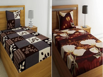 HSR Collection 180 TC Cotton Single Printed Flat Bedsheet(Pack of 2, Multicolor)