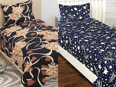 HSR Collection 180 TC Cotton Single Printed Flat Bedsheet(Pack of 2, Multicolor)