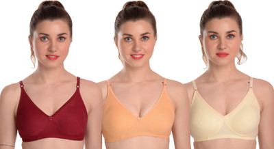 MIESTILO Seamless Women T-Shirt Non Padded Bra(Maroon, Gold, Beige)