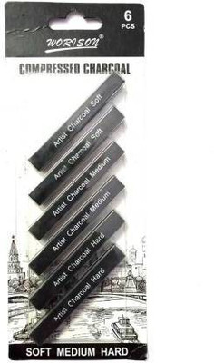 worisonn Compressed Charcoal soft,medium, hard Stick(Pack of 6)