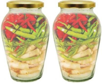 Sitaram Creation Glass Grocery Container  - 1000 ml(Pack of 2, Clear, Gold)