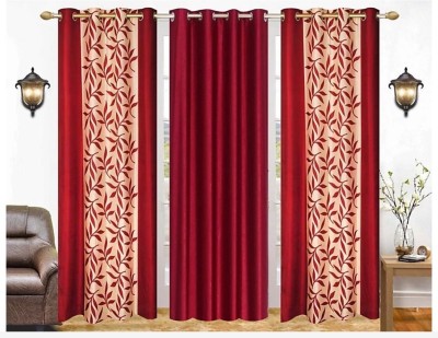 STAMEN 152.4 cm (5 ft) Polyester Semi Transparent Window Curtain (Pack Of 3)(Printed, Maroon)