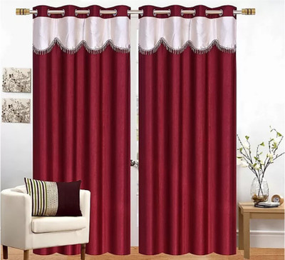 Gantavya 153 cm (5 ft) Polyester Semi Transparent Window Curtain (Pack Of 2)(Plain, Maroon)