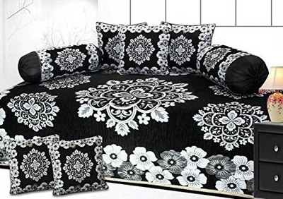Shivkirpa Velvet Floral Diwan Set(Black)