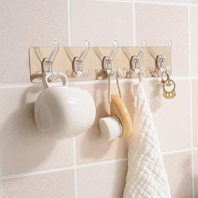 AMMEDARSHAN Self Adhesive Wall Mounted Hooks Strip with 6 Hooks, Bathroom Towel Hook Rail Hook Rail 6(Pack of 1)