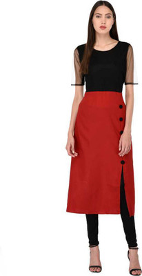ADDICTED ATTIRE Women A-line Red, Black Below Knee Dress