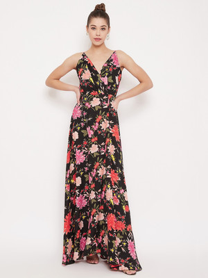 Berrylush Women Maxi Black Full Length Dress