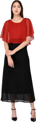 ADDICTED ATTIRE Women A-line Red, Black Midi/Calf Length Dress