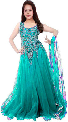 Manav fashion Net/Lace Embroidered Gown/Anarkali Kurta & Bottom Material