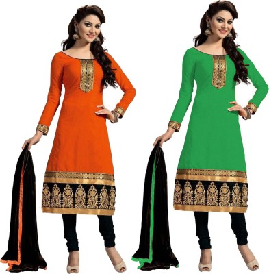 Marziyaa Cotton Blend Solid, Embroidered, Self Design, Washed/Ombre Salwar Suit Material