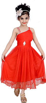 Pari Mahal Girls Maxi/Full Length Party Dress(Red, Sleeveless)