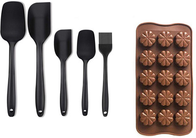 VONITY silicon black spatula Sets Made Of Food Grade Silicone One Piece Design Seamless Heat-Resistant Spatula Perfect For Cooking, Baking & chocolate mould DIY Cake Soap Ice Cream Candy Jelly molds Kitchen Tool Set(Black, Spatula)