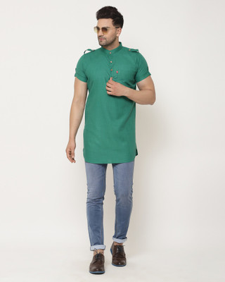 B BEN Men Solid Straight Kurta(Green)