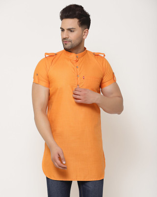 B BEN Men Solid Straight Kurta(Orange)